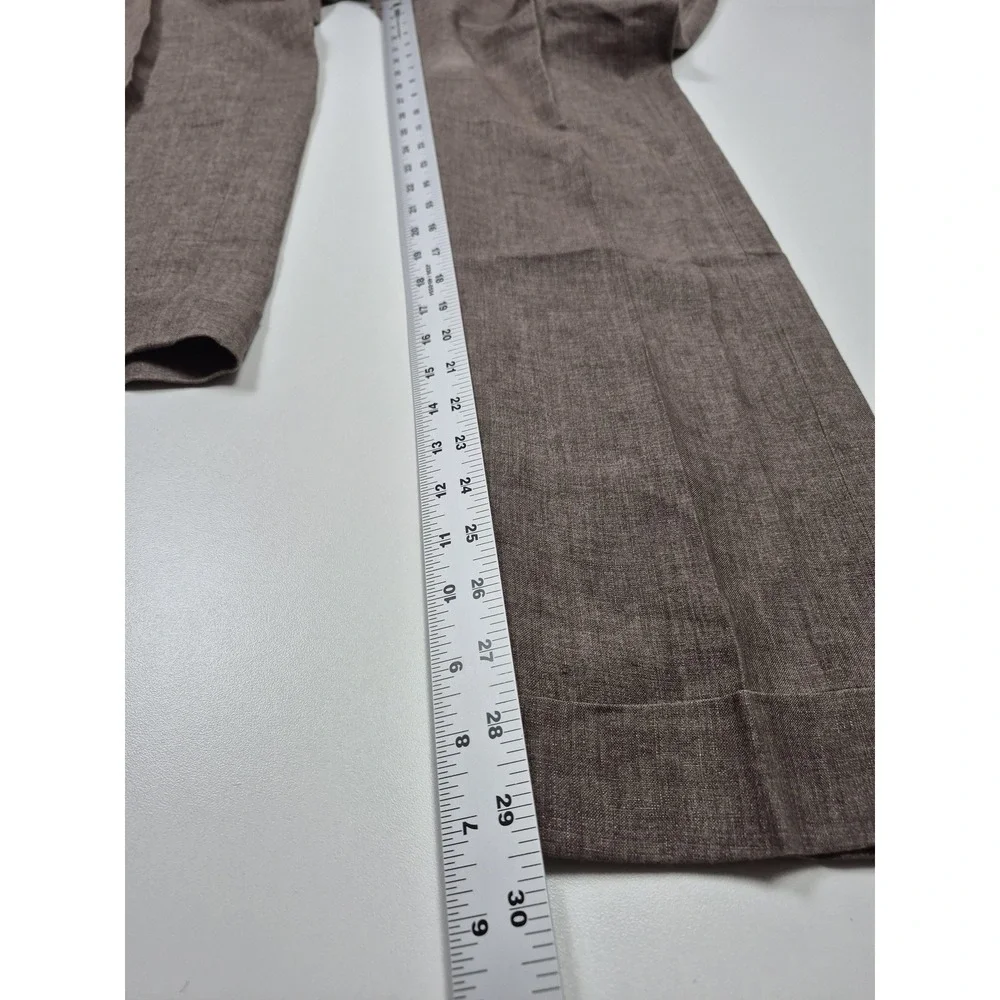 Rota Pantaloni Trousers Linen Mens 31x29 Brown Linen Flat Front Cuffed Italy 48